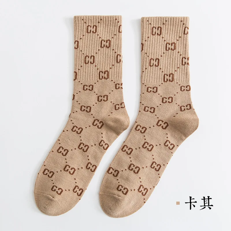 Calzini di marca alla moda, calzini in pile stile celebrità di Internet da donna, versatili calzini a metà polpaccio con lettera per donna.(EU37-42)