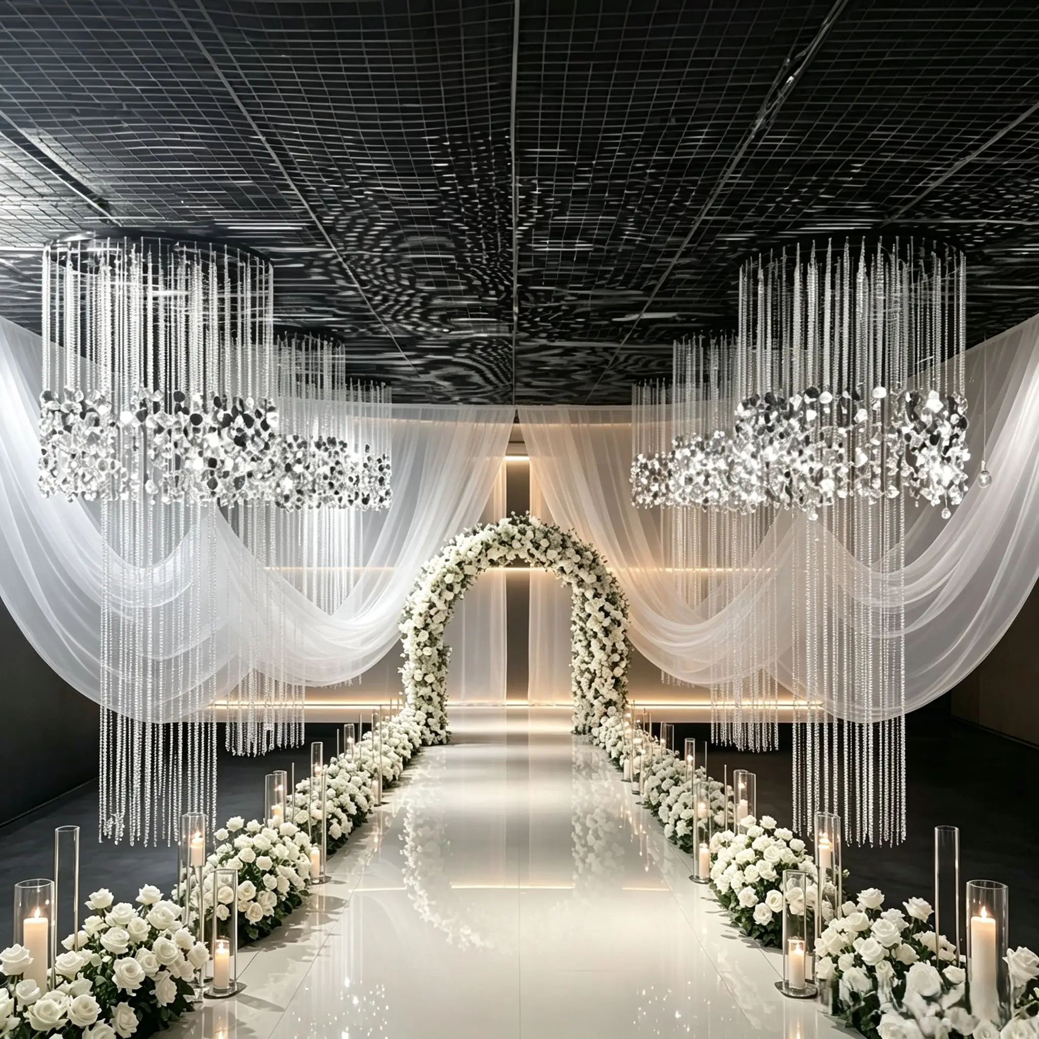 3Pcs Circular Acrylic Pendant Bead Chain Xmas Wedding Banquet Ceiling Drape Flower Arch Aisle Hanging Decor Ornaments