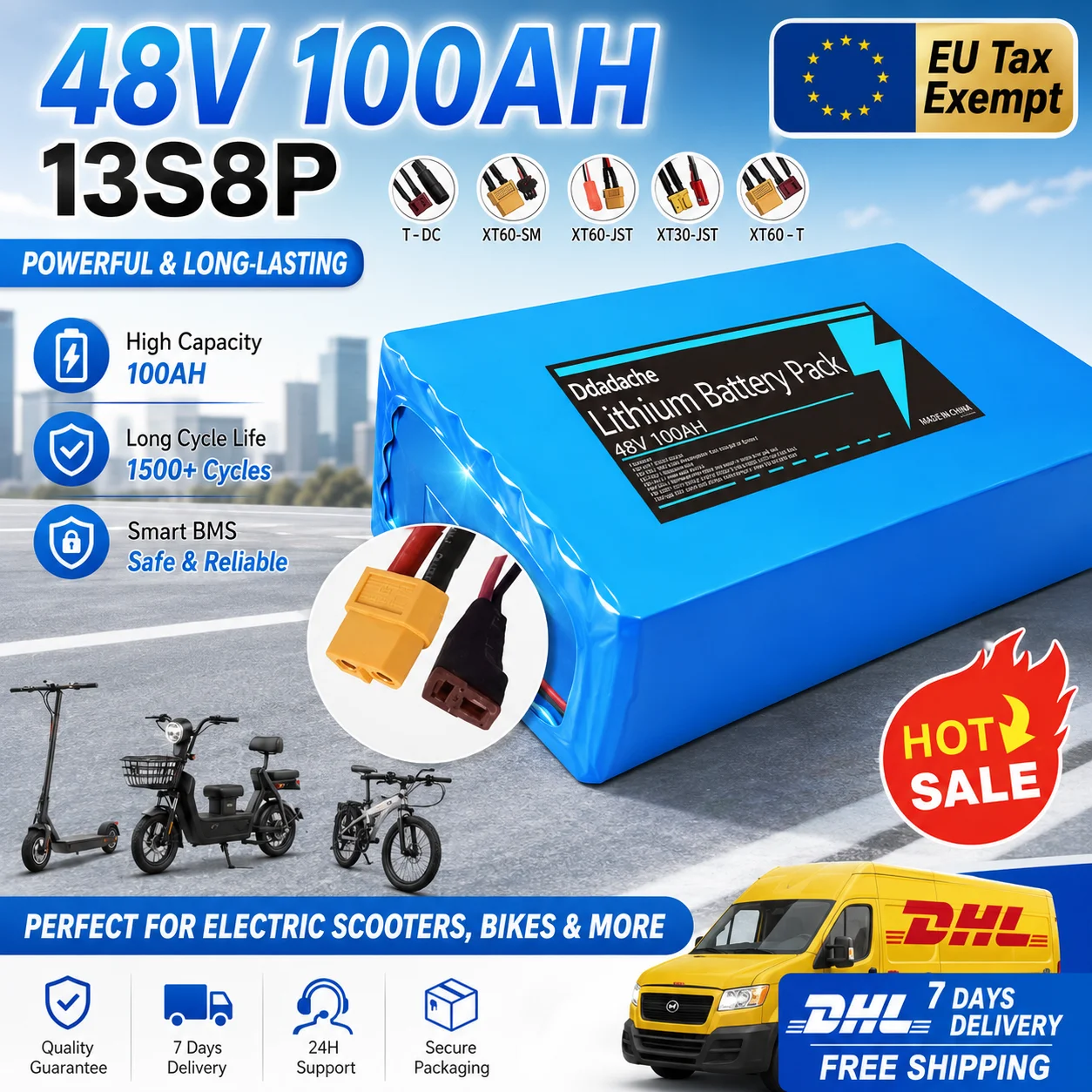 Original-Akku 48V 100Ah 13s8p Lithium-Akkupack 48V 100000mAh 2000W Citycoco Motorroller-Akkus mit integriertem 50A BMS