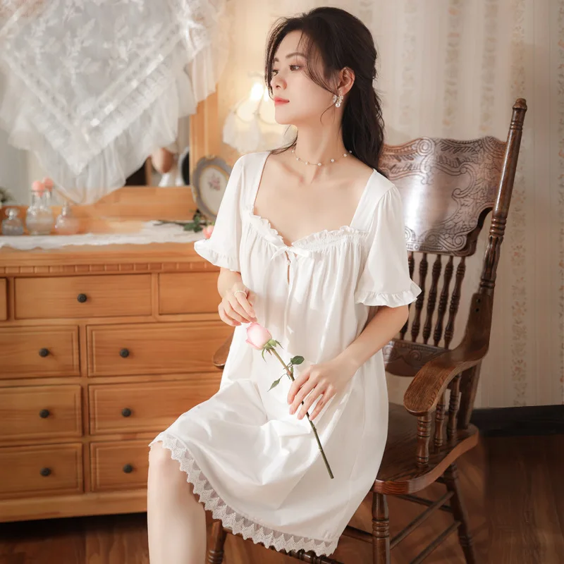 Camisón de algodón de manga corta para mujer, ropa de casa suelta