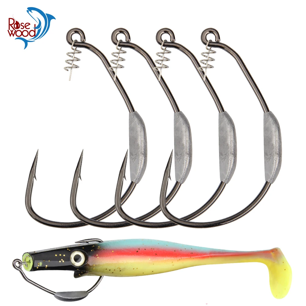 Gancho de Swimbait ponderado RoseWood 5/0 7/0 10/0 con pasador de centrado anzuelos de púas de espacio ancho de alta resistencia para SoftBait Bass Pike Pesca