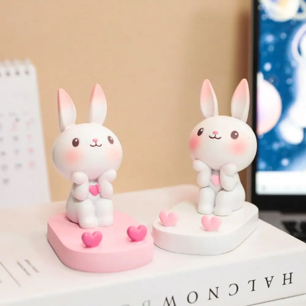 

Resin Rabbit Phone Stand Multi-functional Statue Cat Mobile Phone Holder Cute Anti-slip Cat Desk Lazy Bracket Desk Tablet Phone