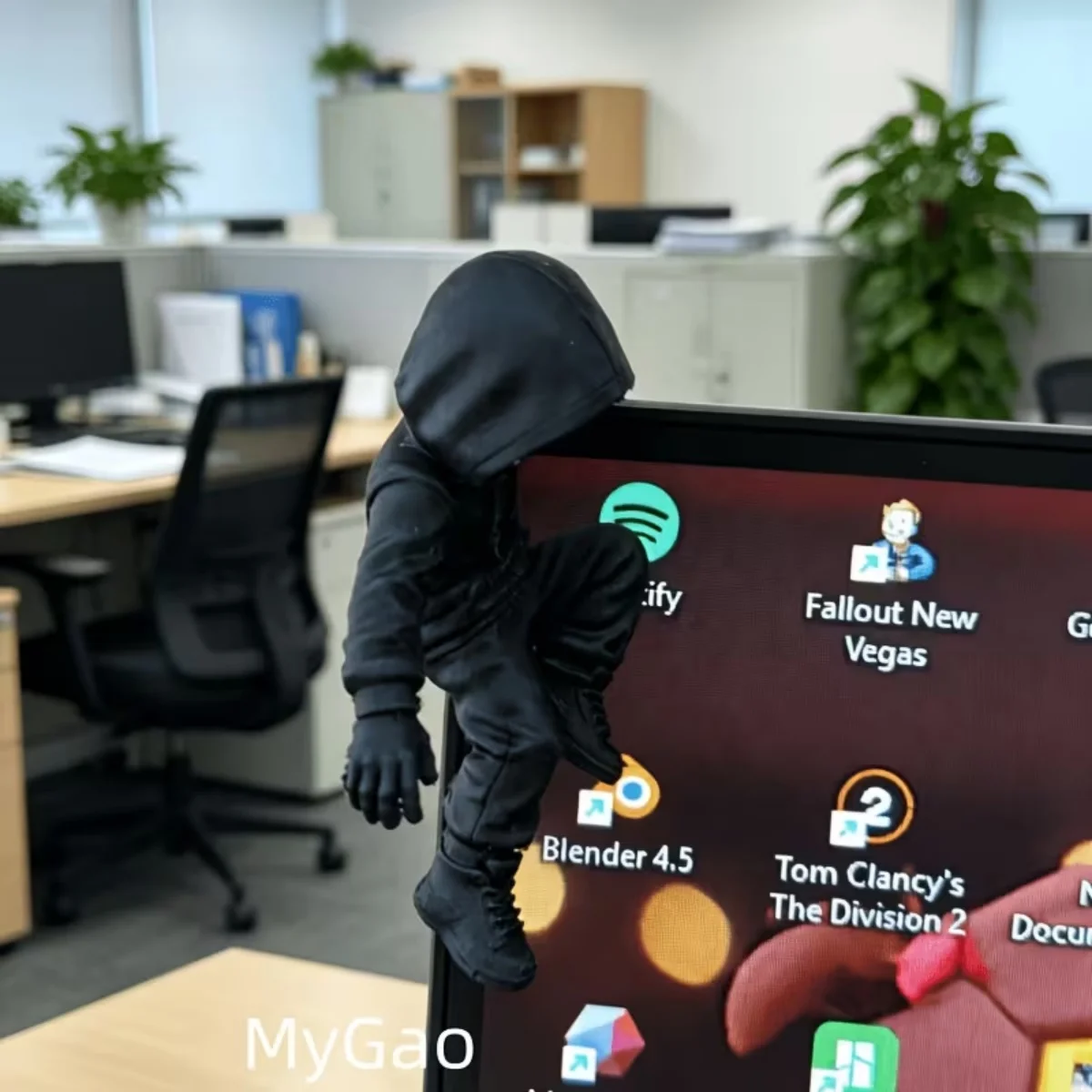 Newest 3D Printed Hooded Ninja Monitor Topper Statue Mysterious Figure Sculpture Computer Screen Decor Ornament