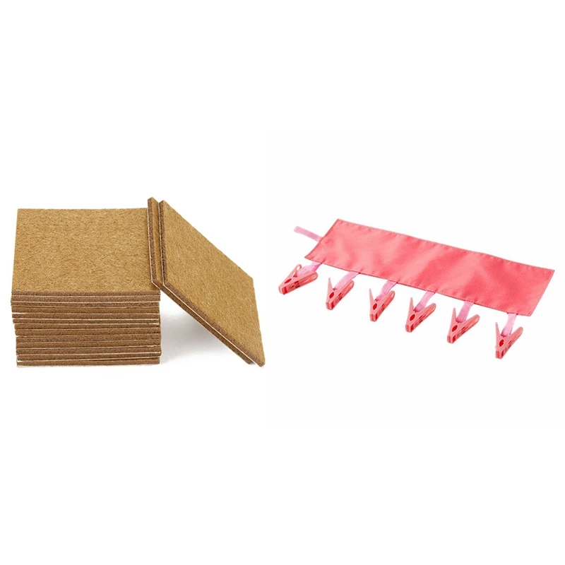 

20Pcs Furniture Pads Felt Sheets Self Adhesive Wood Floor Protectors 7Cmx7cm & 2PCS Folding Bathroom Clothespin Rack