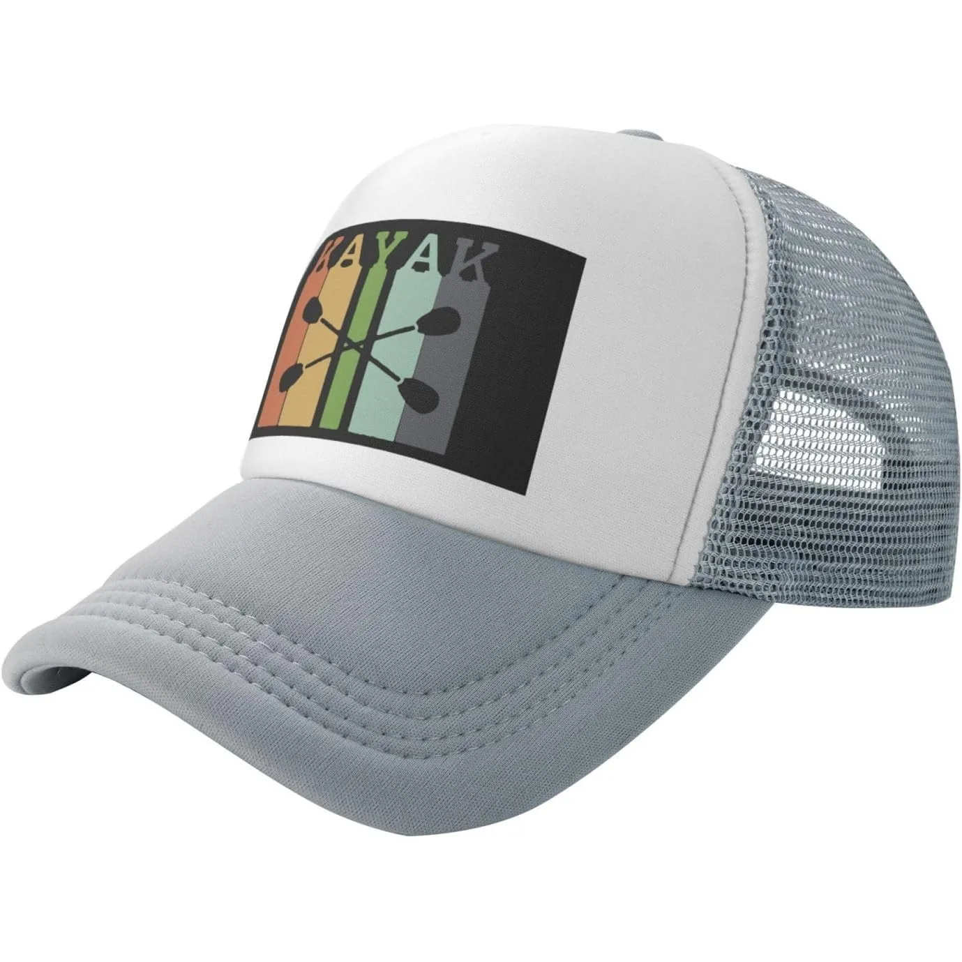 Kayaks Paddles Retro Trucker Hat Adjustable Mesh Snapback Cap for Outdoor Casual Wear