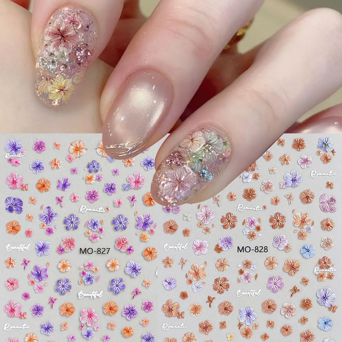Pink Purple Small Wild Flowers Nail Sticker Summer Pink Blue Purple Blooming Mini Ditsy Floral Simulated Petal Nail Slider Decor