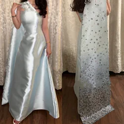 Maßgeschneidertes, drapiertes, mit Pailletten besetztes Geburtstags-A-Linien-One-Shoulder-Kleid für besondere Anlässe aus Satin, Midi-Kleider, Saudi-Arabien-Abend