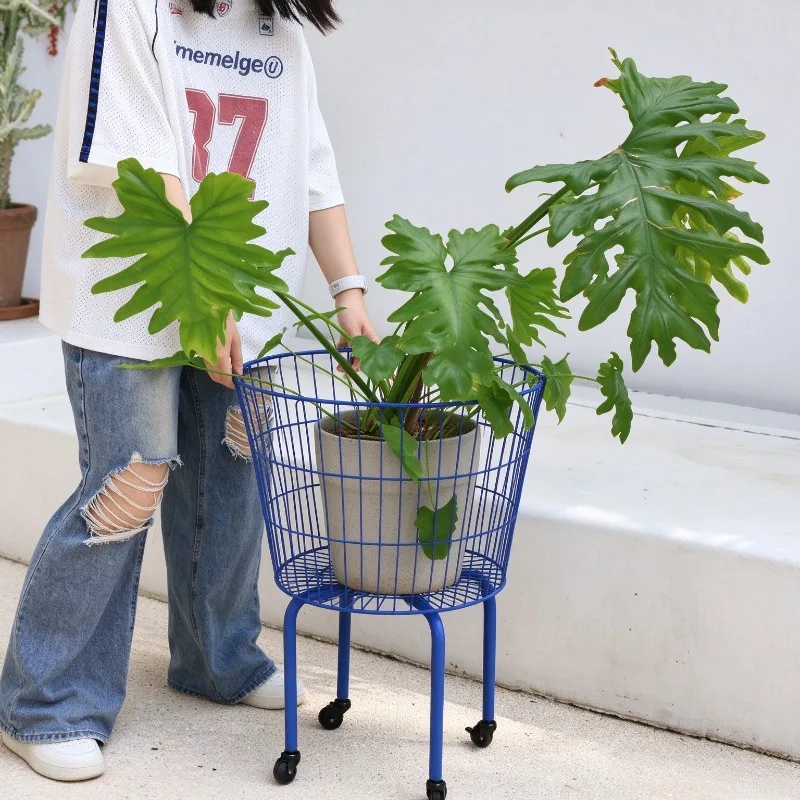 Movable Flowerpot Stand Living Room Flower Rack Minimalist Metal Flower Pot Holder Household Multifunctional Organization Rack