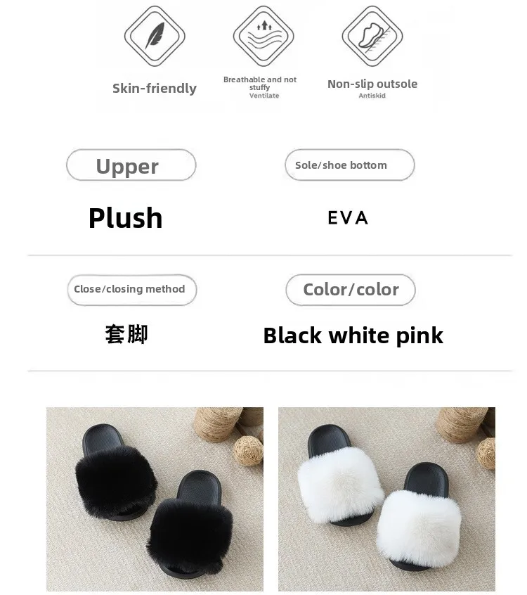 Warme Hausschuhe für Mädchen, klassische, vielseitige Kinder-Winterschuhe, weicher Boden, einfache Kinder, lässige Fell-Hausschuhe, offene Zehen, rutschfest – Detail 2