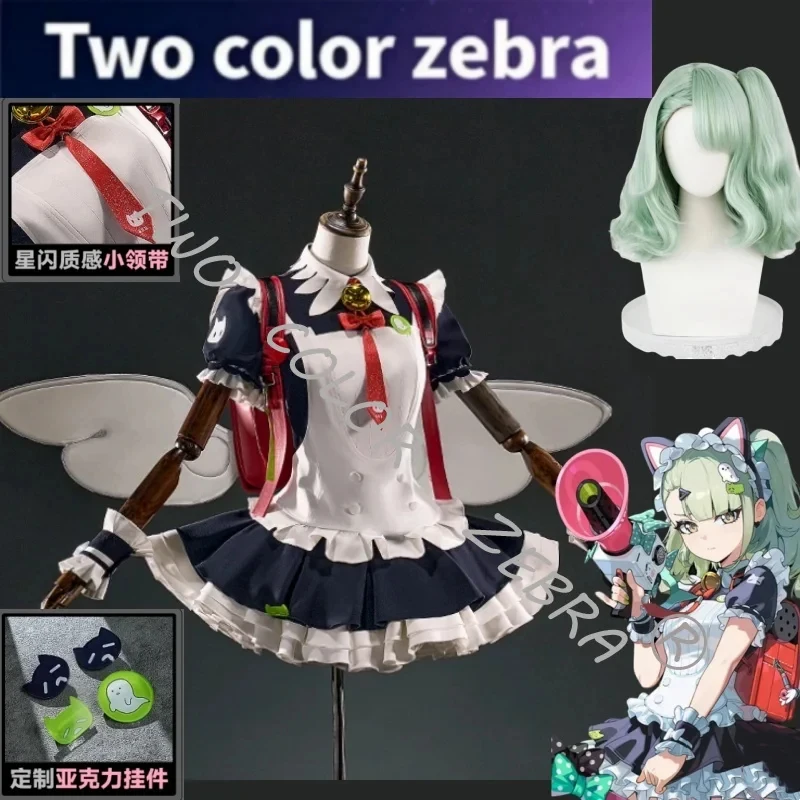 A;3\v,7'd/ZZZ Sunna Cosplay White & Navy Maid Dress Costume Props Set Game Zenless Zone Zero for Halloween Comic Con Pw.3;v'6\b/ view 3