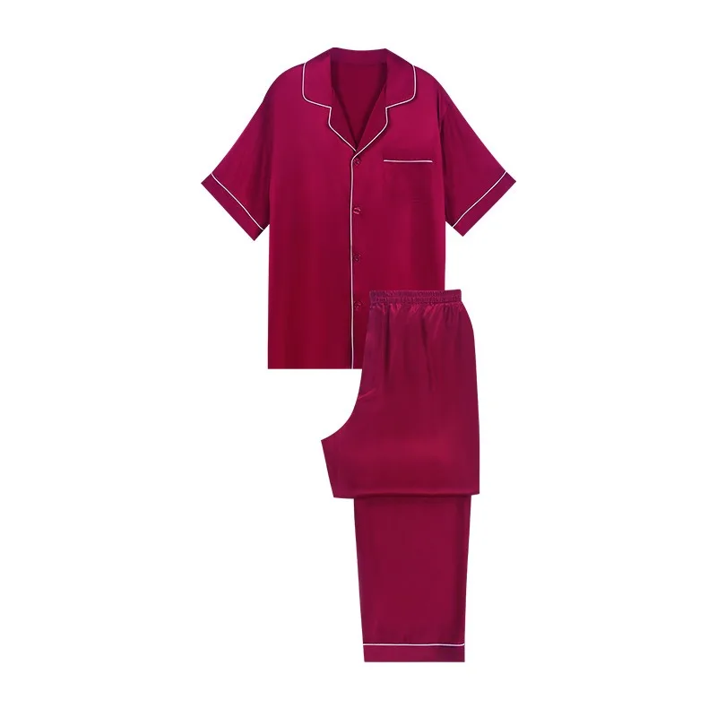 2026 Summer New Men's Silk Pajamas Set 100% Silkworm Silk Short Sleeves Trousers Loungewear Ultimate Comfort XXXL Size Soft