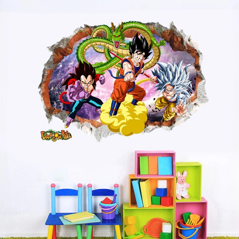 Dragon Ball 3D Broken Wall Sticker Super Saiyan Son Goku Anime Wall Sticker Bedroom Decoration Sticker Children\'s Toy Gift