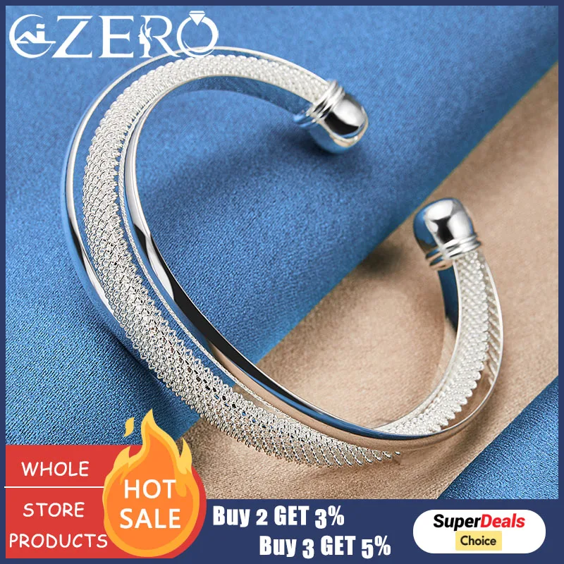 

ALIZERO 925 Sterling Silver Double Line Reticulated Bangle Bracelets For Women Men Fashion Wedding Engagement Party Jewelry Gift