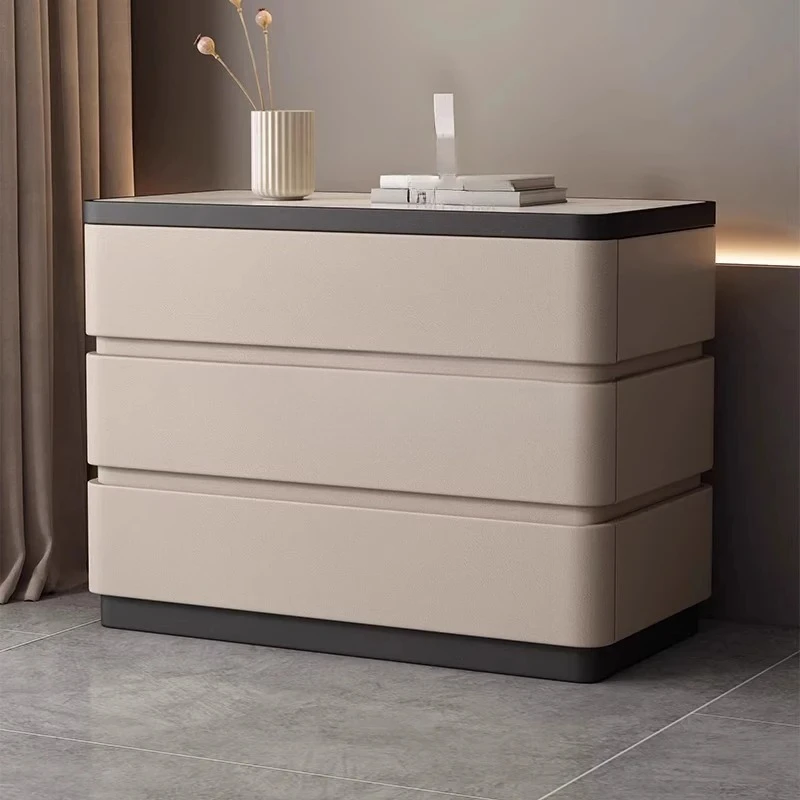 

Italian minimalist light luxury solid wood bedside table simple modern three-layer chest bedroom locker
