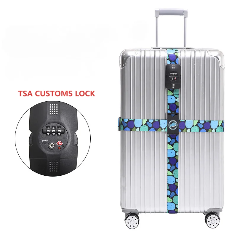 TSA Combination Lock Luggage Straps Adjustable Packing Belts Travel Abroad Customs Lock Binding Straps for 20-32 inch Suitcase