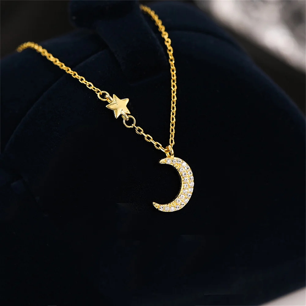 

Корейская роскошная цепочка на ключицу из стерлингового серебра S925 с бриллиантами и луной