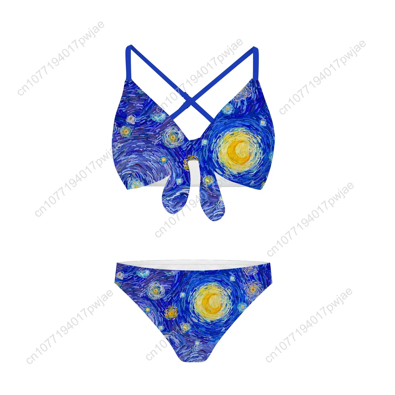 Vincent Van Gogh Starry Nigh Bathing Suits Cross Strap Suspenders Swimsuits Womens Bikini Pool Party Beach Swimwear Beachwear