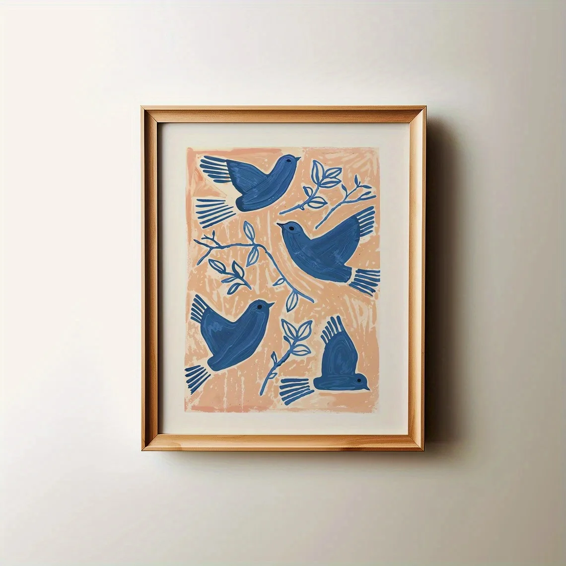 2D Flat, 2D Flat, 1pc Vintage Peace Dove and Olive Branch Canvas Art Print | Blue Abstract Bird Wall Decor, Frameless Modern