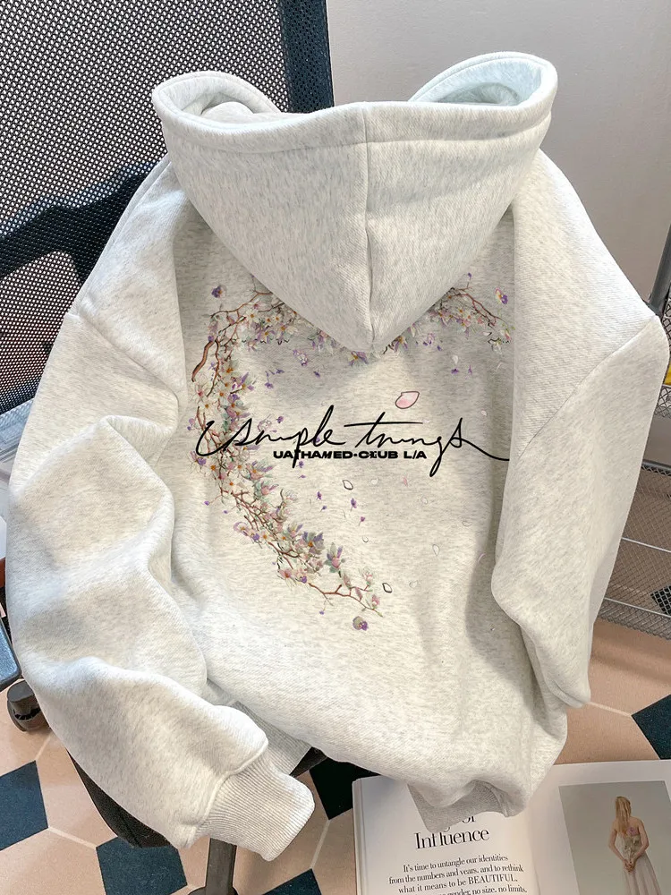 

plus Size Floral fiti Hoodie Pure Cotton Fce Lined Thiened Autumn Winter Men Women Casual Comfortable Sweatirt