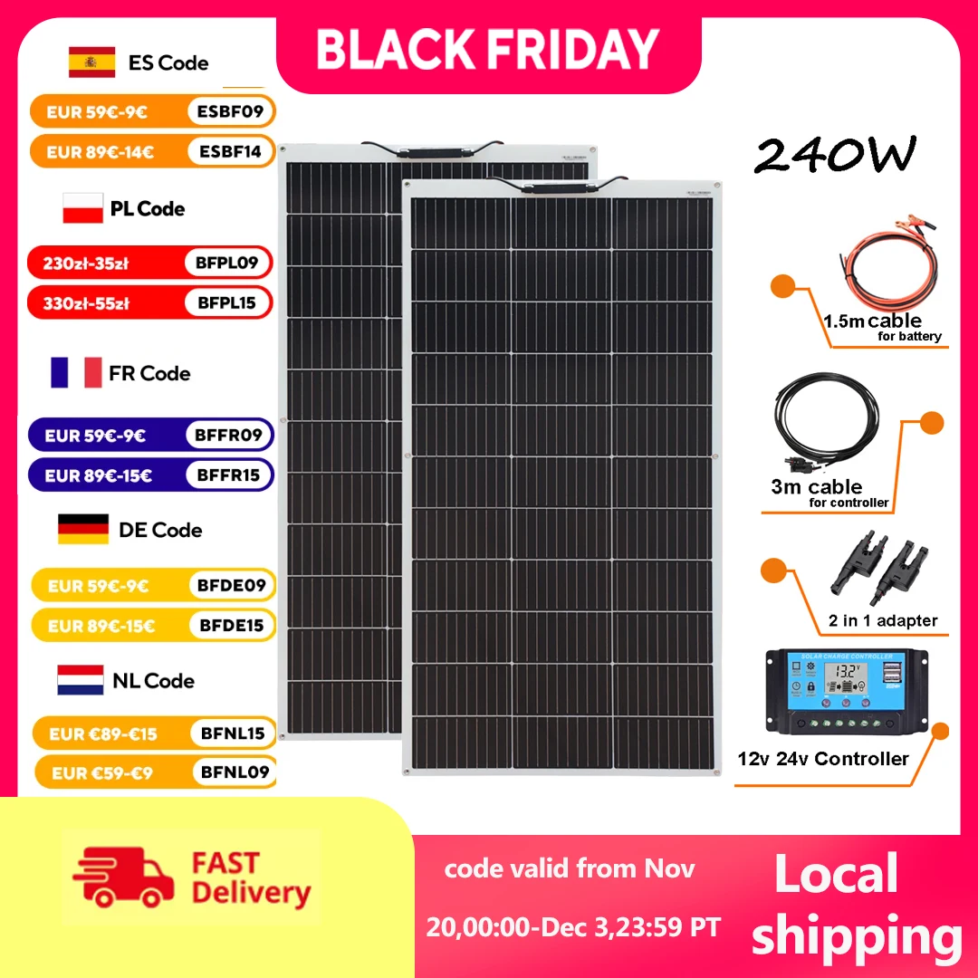 

XINPUGUANG комплект солнечных панелей ИЛИ гибкие солнечные панели модуль солнечный элемент Солнечная энергия 120W ИЛИ 240W для 12V/24V зарядное устройство фотоэлектрические панели оптом