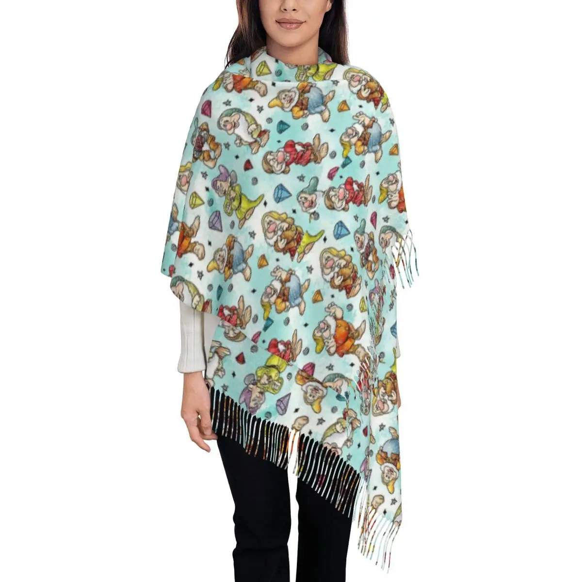 

Women's Tassel Scarf Snow White Seven Dwarfs Large Soft Warm Shawl and Wrap Gifts Cashmere Scarf