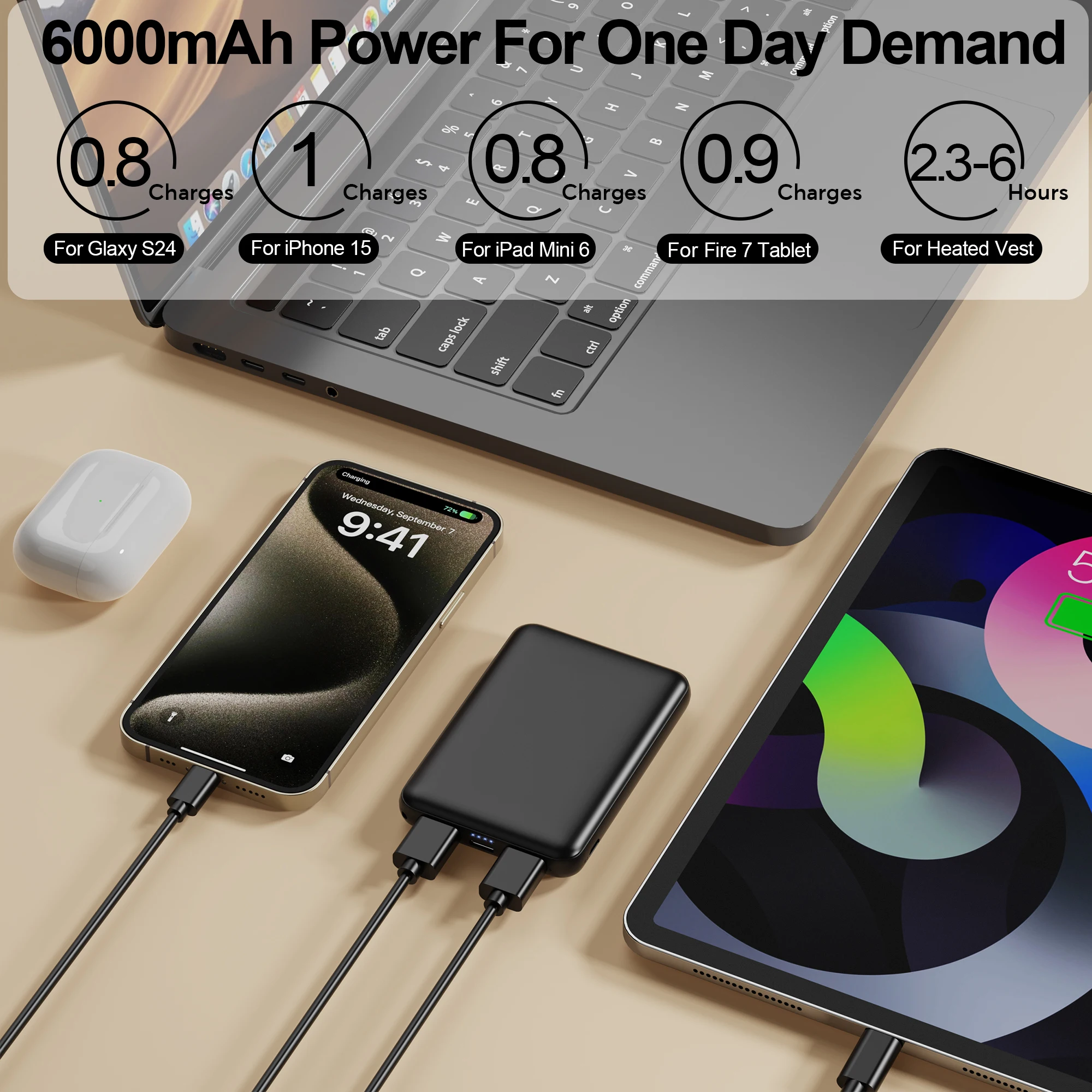 Mini cargador portátil Power Bank de 6000 mAh,