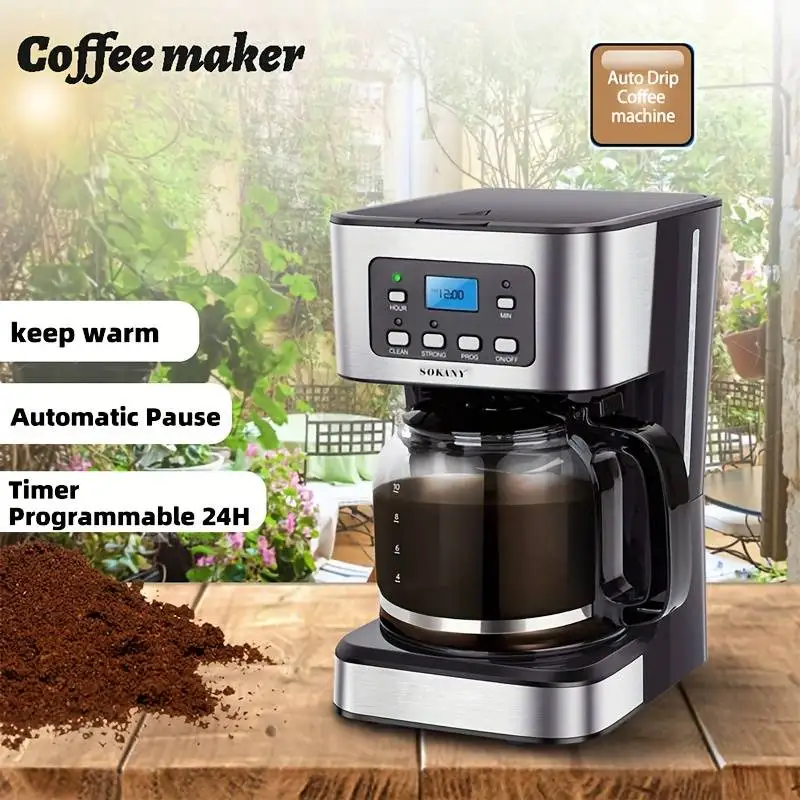 

Electric Coffee Machine Programmable 1.5L Drip Coffee Maker Advanced Technology, Fast Brewing & 24 Hours Timer