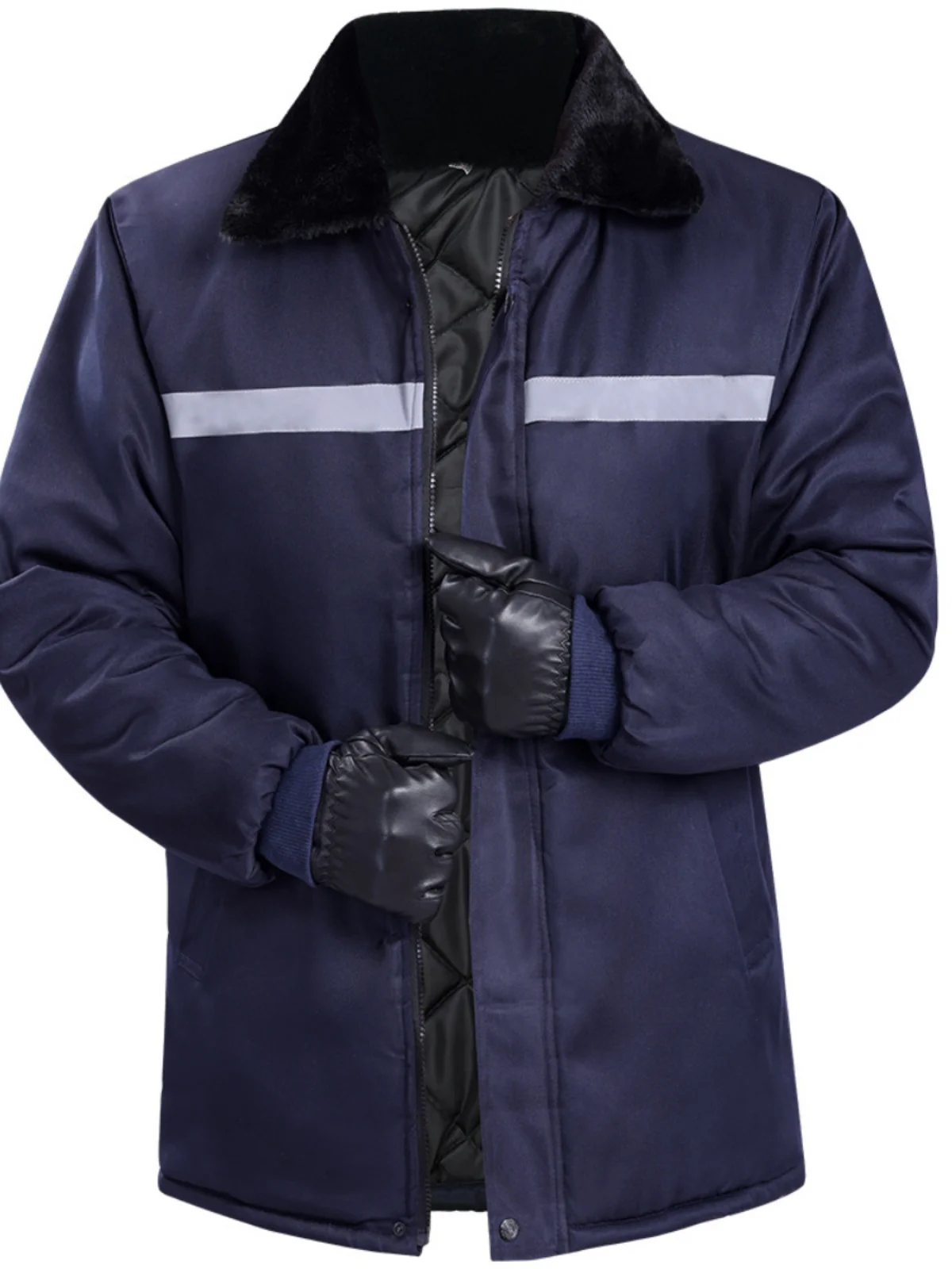 Men's Thickened Cotton Jacket Windproof Warm Winter Outdoor Workwear Reflective Strip Cold-resistant Cotton Coat Business Casual
