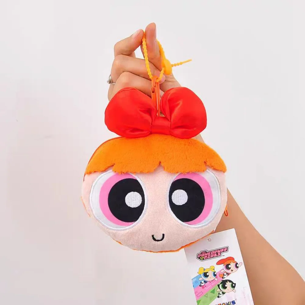 Genuine The Powerpuff Girls 13Cm Plush Coin Purse Keychain Kawaii Portable Headphones Lipstick Charging Cable Storage Bag Gifts