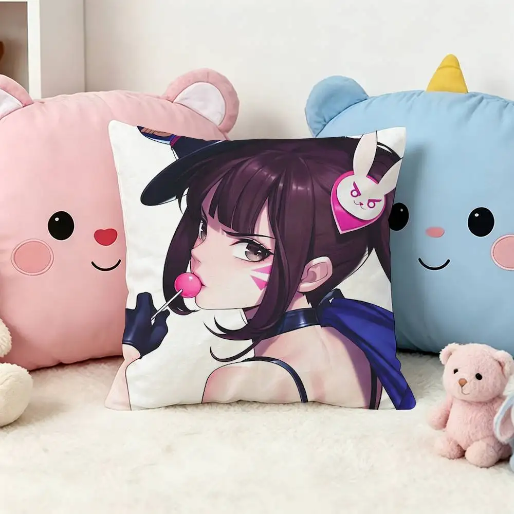 Pop Game Overwatch D.Va Square Pillow Case Multi Sizes For Car Home Bedroom Decor Custom Valentine Gifts