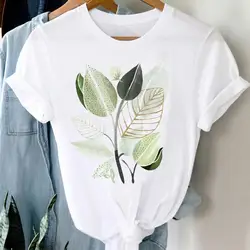 Camisetas de manga corta con estampado de planta para mujer, ropa informal de dibujos animados a la moda, Regular, Top de viaje