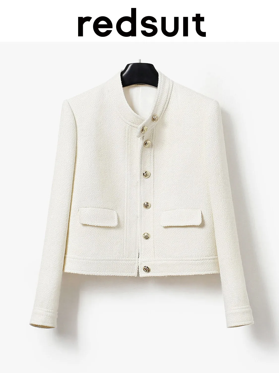 New Classic minimalist high-end gold button stand up collar white jacket for commuting versatile top Custom Sizes