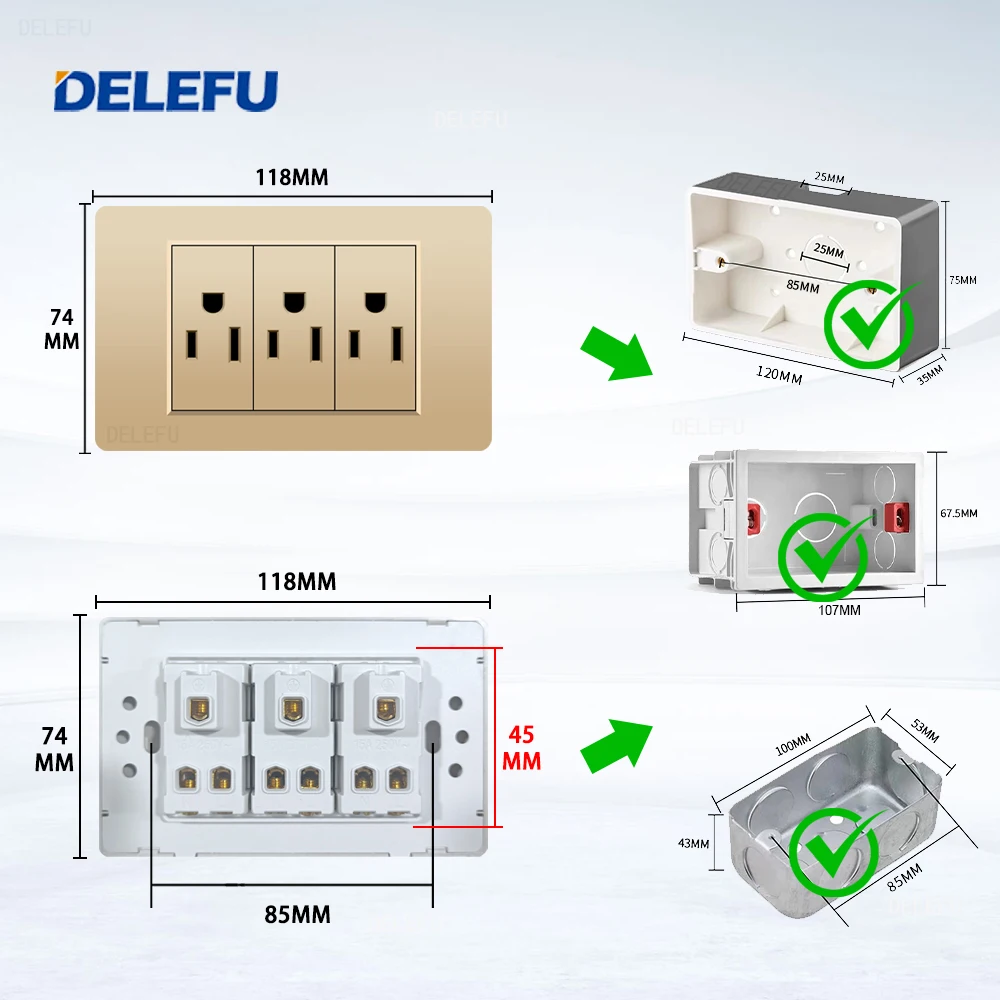 DELEFU Brazil Italy USA EU Standard Socket Switch USB Fast charging Type C key DIY 4*2 4*4 Panel function module Gold
