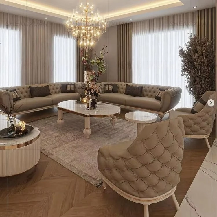 Light Luxury Microfiber Fabric Italian Leather Sofa High-End Custom Art Design Villa Living Room Sofa