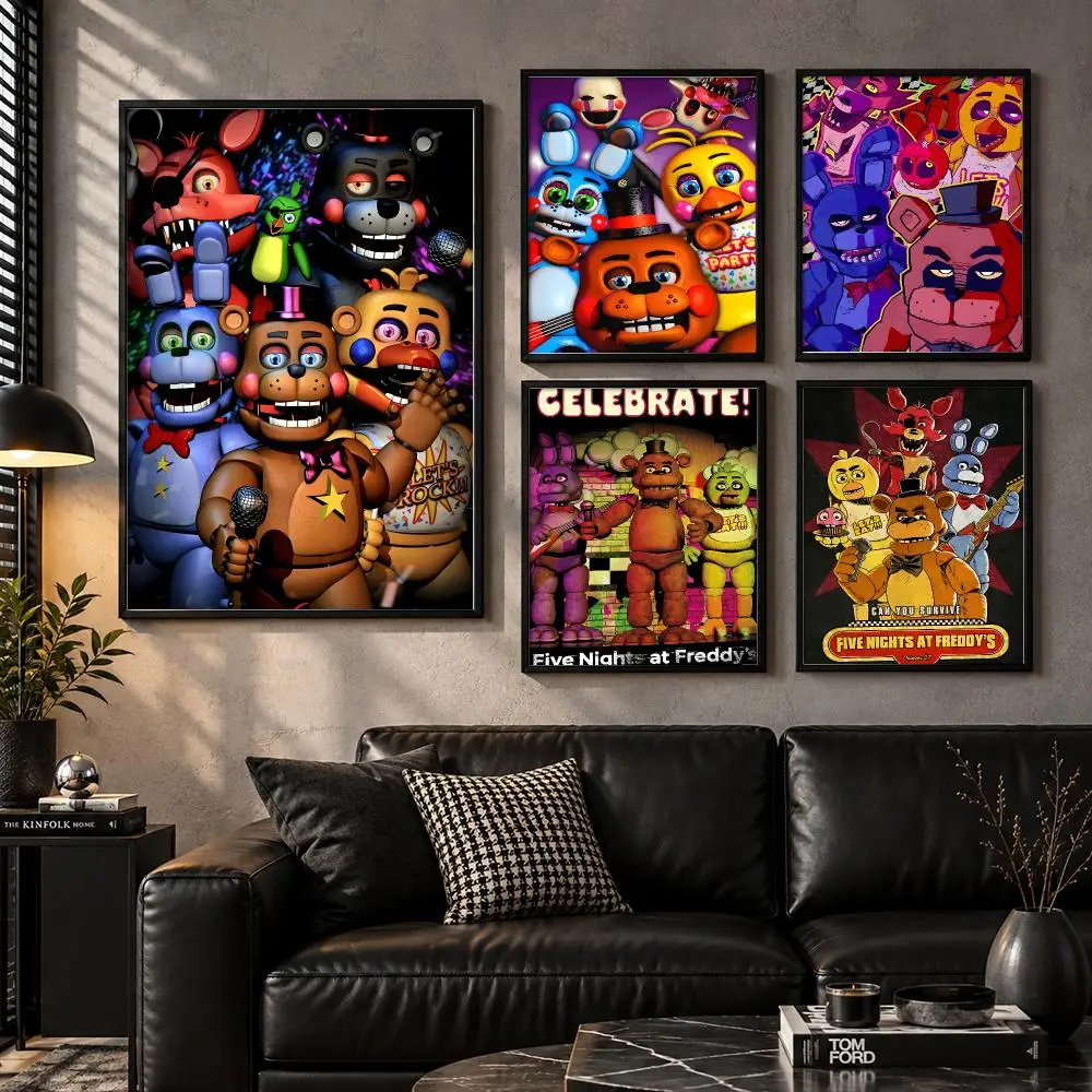 Five Nights at Freddy's Bots Night Shift Dark Game Poster Self-Adhesive Unframed Fashion Wall Prints for Office & Home Decor