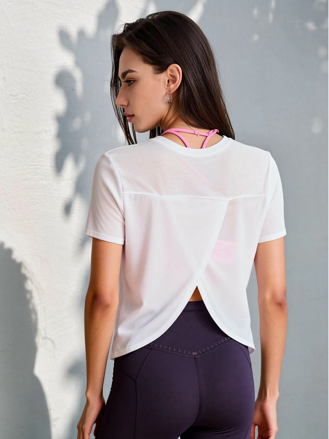 Women's Sheer Short Sleeve Workout T-Shirt, Loose Open Back Yoga Top for Gym Pilates Fitness