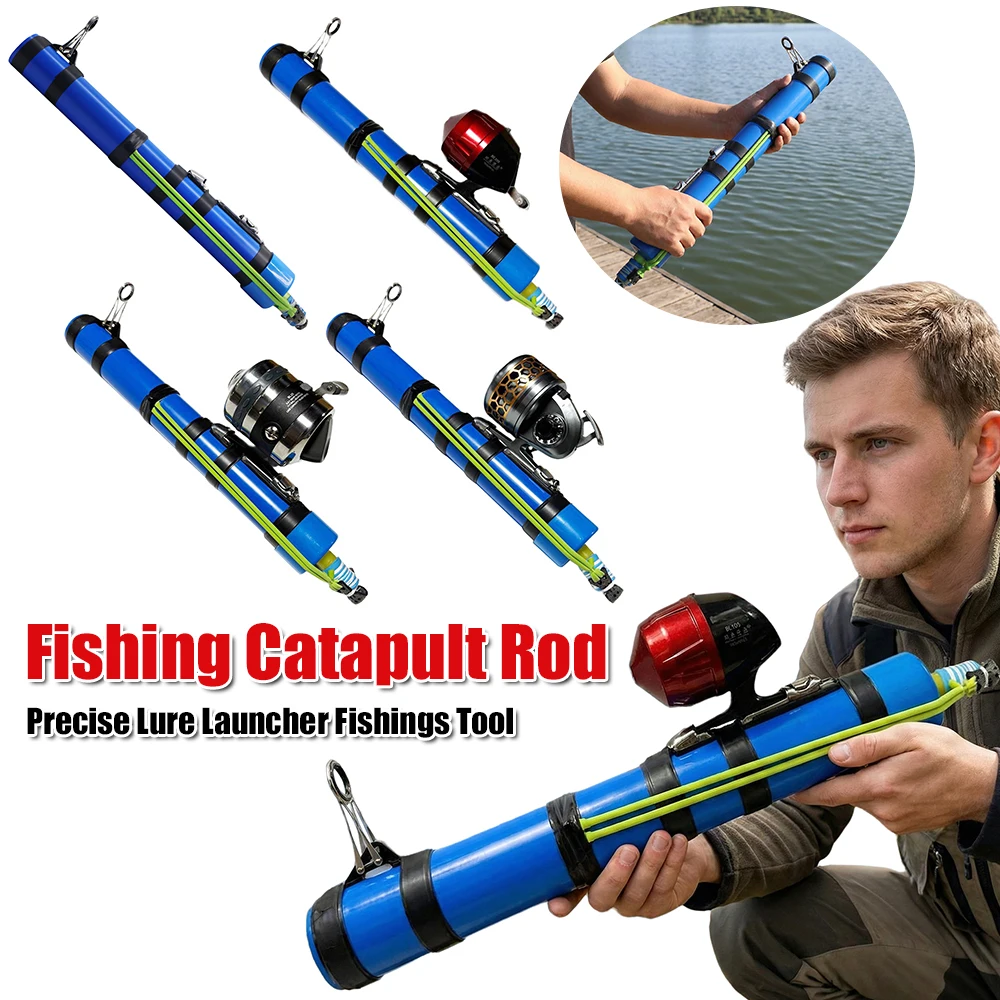 

Fishing Catapult Rod with Reel Precise Launching Lure Rods Reusable Compact Fishing Rod Holder for Bass Trout Catfish Saltwater