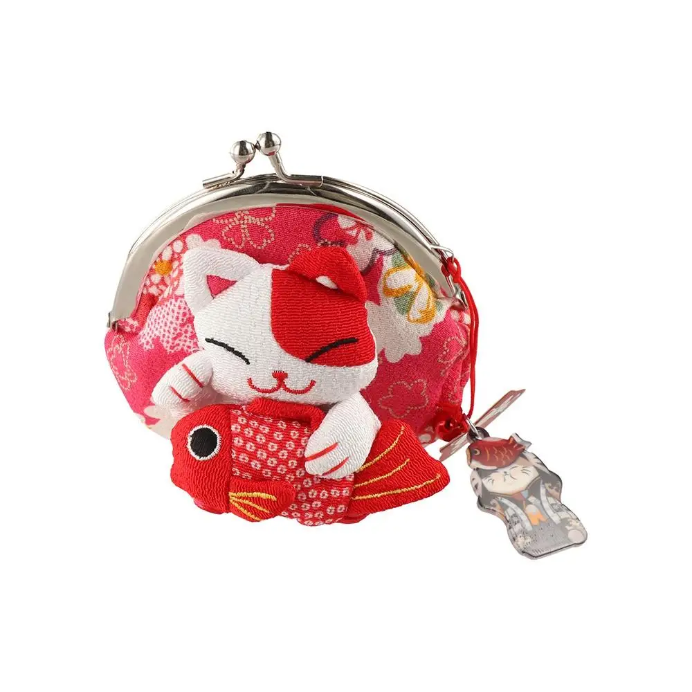 Draagbare Japanse Stijl Maneki Neko Portemonnee Bloemenprint Portefeuilles Lucky Cat Clutch Bag Opbergtas Pop Kaarthouder Vrouwen