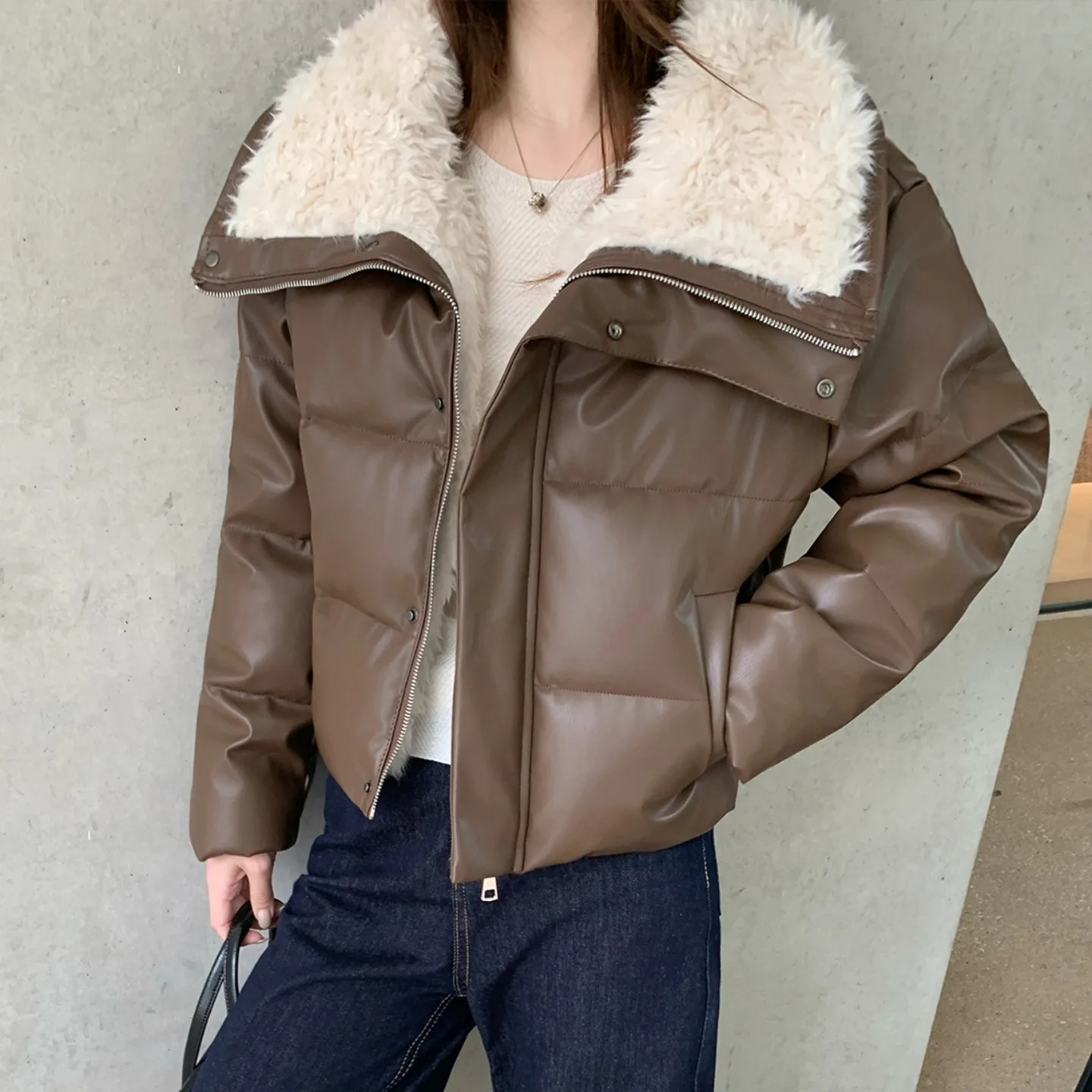 

2025 Korean Women's Down Cotton Jacket Parkas Long Thick Warm Padded Coats Fur Collar Ladies Winter Coat Casual Outerwear