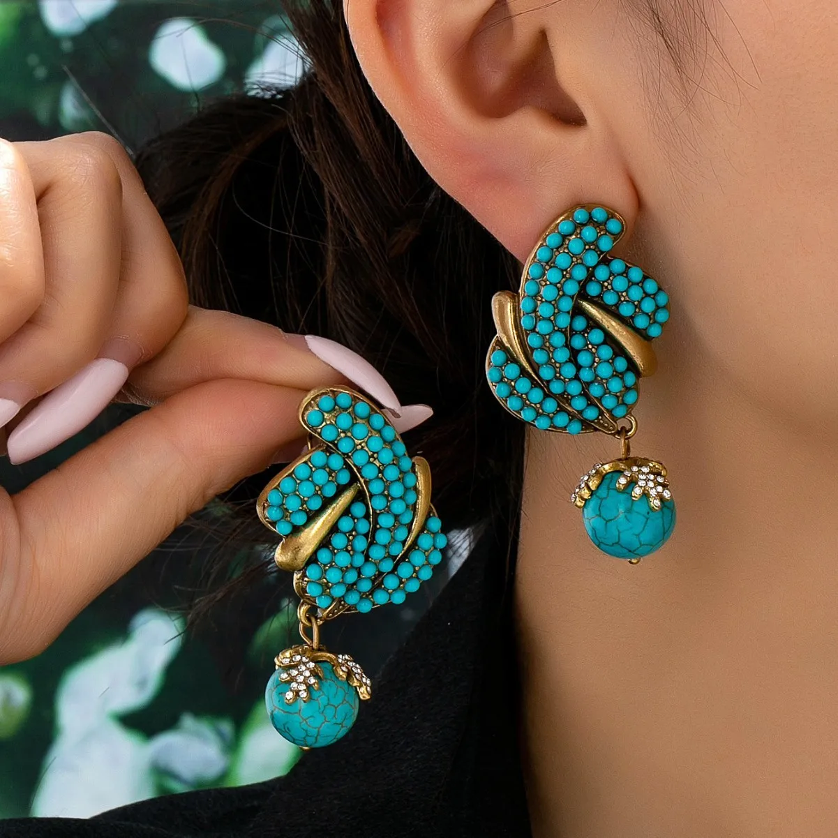 Vintage Turquoise Earrings - Medieval Retro Niche Design | High-End Fashion Stud Earrings for Women | Miss Jenny Jewelry M824