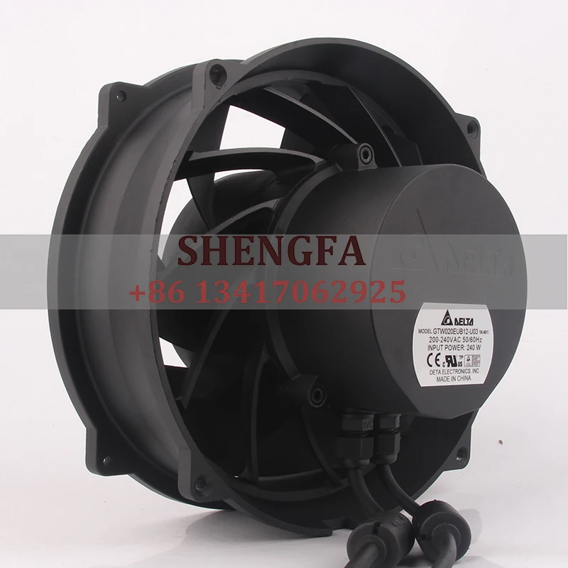 Delta GTW020EUB12-U03 Case Cooling Fan  AC200-240V 240W 200X200X120MM 200120 Dual Ball Bearing Metal Centrifugal Ventilation