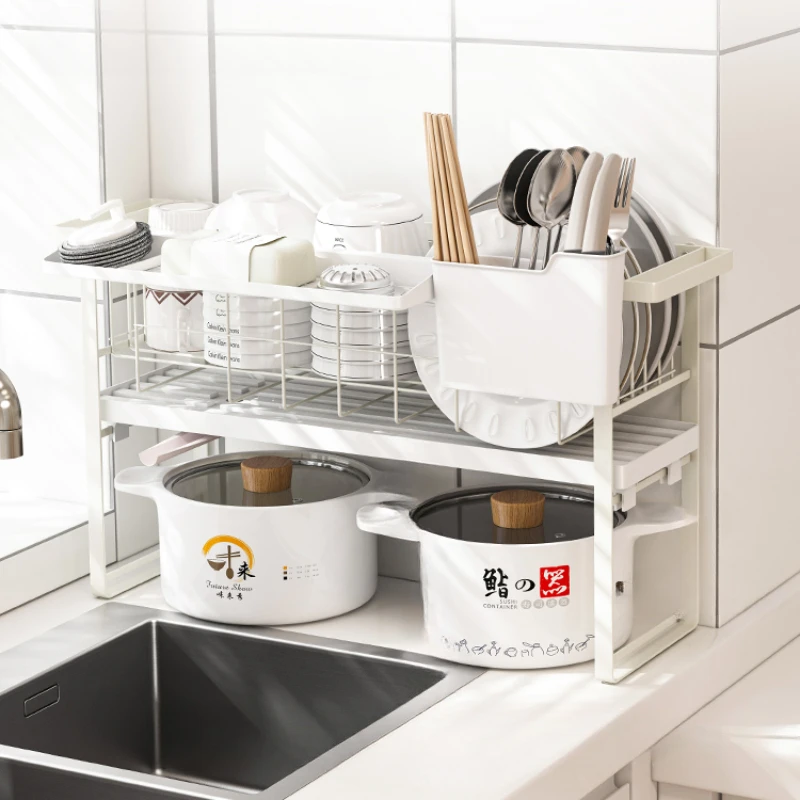 Narrow Slit Sink Drain Basket Tabletop Dish Rack with Multi-Grid Card Slot Cutlery Holder Large Capacity Kitchen Shelf