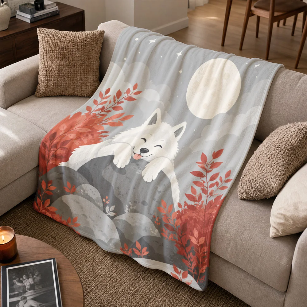 Aesthetic Wolf Moon Sofa Throw Blanket Fall Forest Print Cozy Couch Decor Winter Luxury Living Room Gift for Bedding Accent