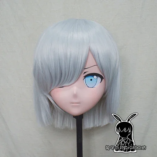 (Rabbit 82) Resin Cross dress Pretty Girl Head BID Doll Mask Japanese Anime Kigurumi Mask Cosplay with Wig