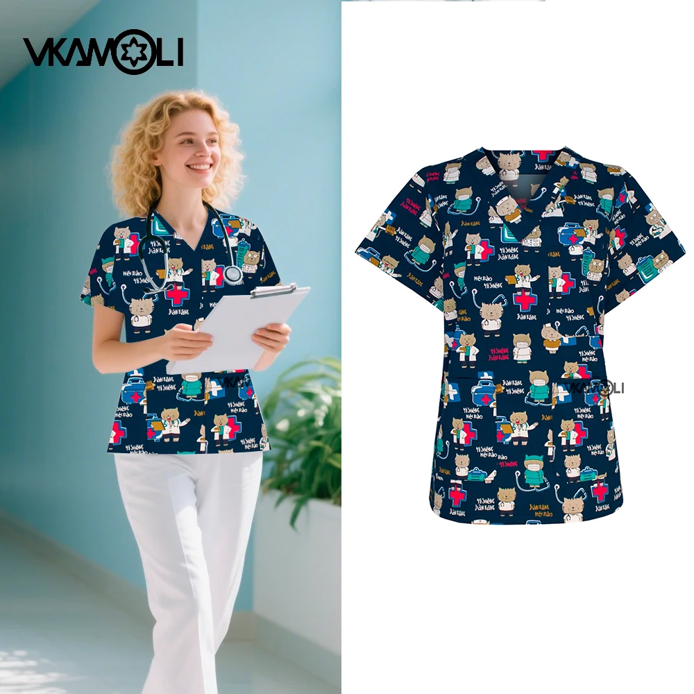 

Clearance sales high quality scrub tops women cotton nursing Uniform nurse clinic vet Dentist Surgical gown