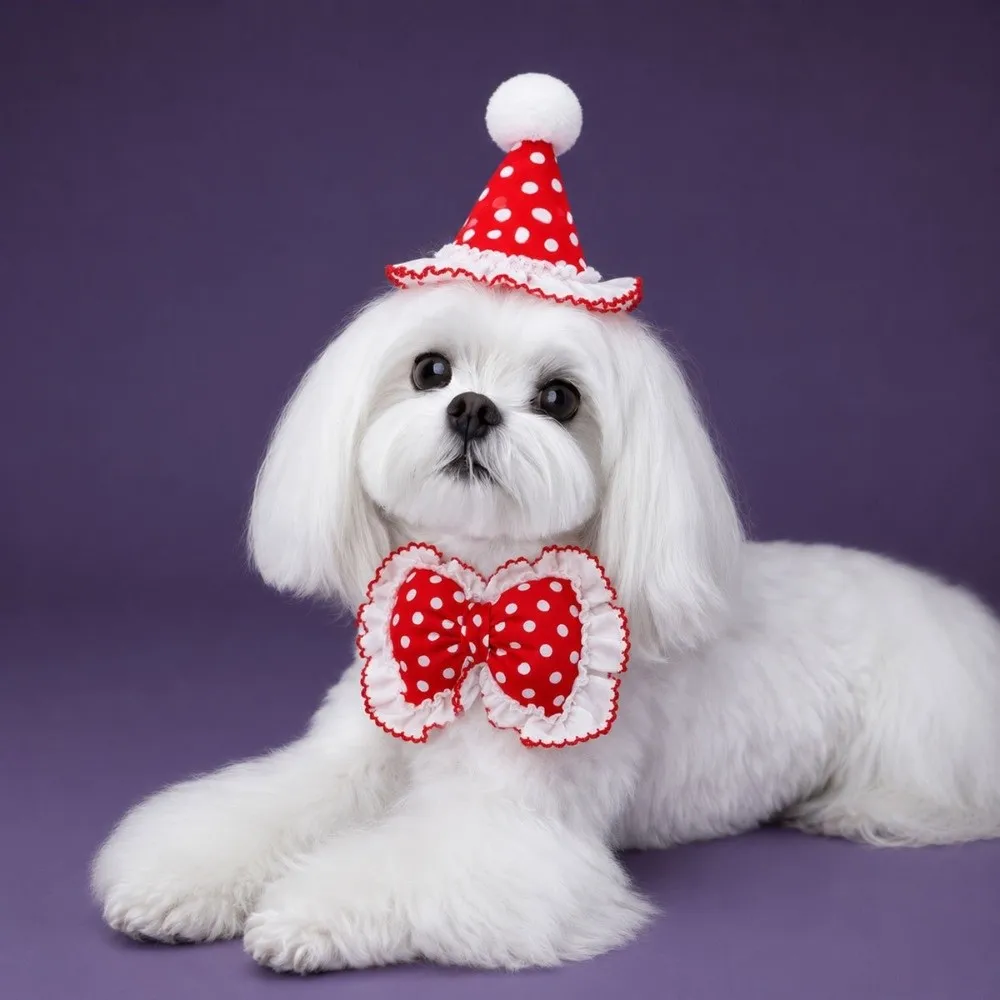 Red Polka Dot Cute Cat Dog Birthday Hat Set Adjustable Bow Pet Cap Bow Tie Colorful Pet Dress Up Set Pet Birthday Party