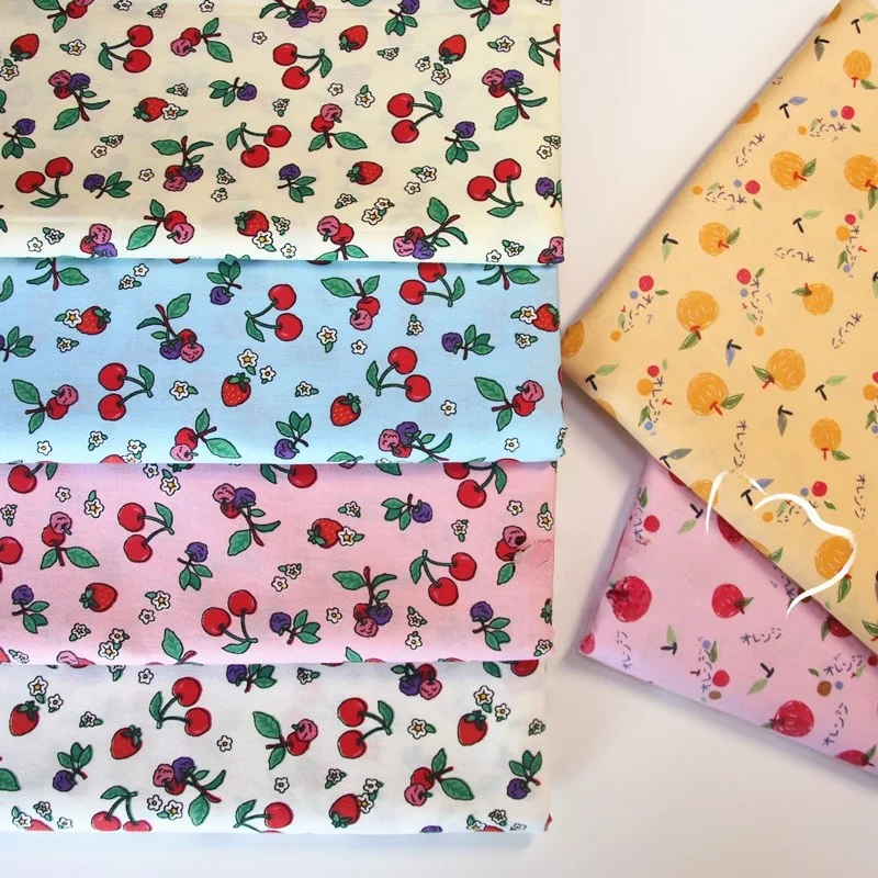 

Хлопковая ткань из чистого хлопка для рукоделия, для детского постельного белья, для одежды, хлопковая ткань с принтом вишни, домашняя губчатая подложка