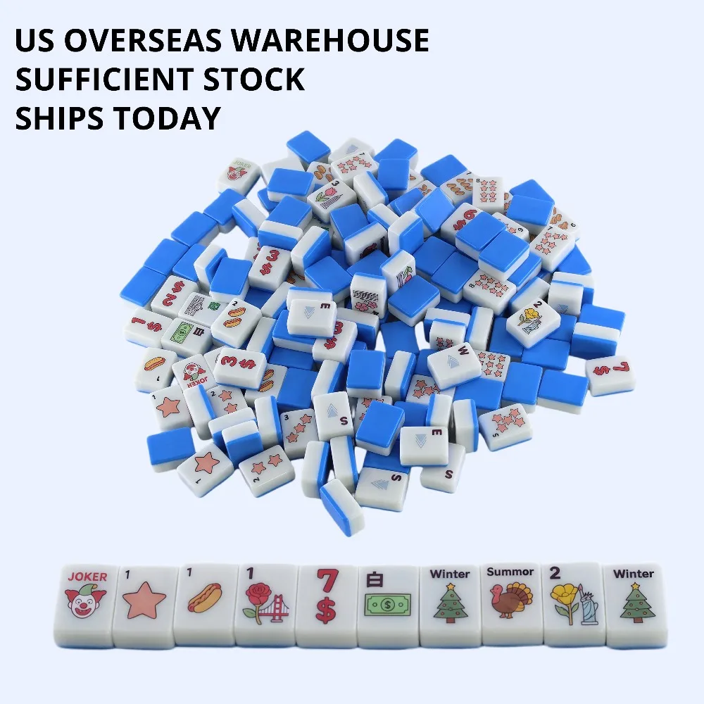 

Melamine American Mahjong set, 166 cards, with 4 card racks and card pusher, suitable for outdoor activities