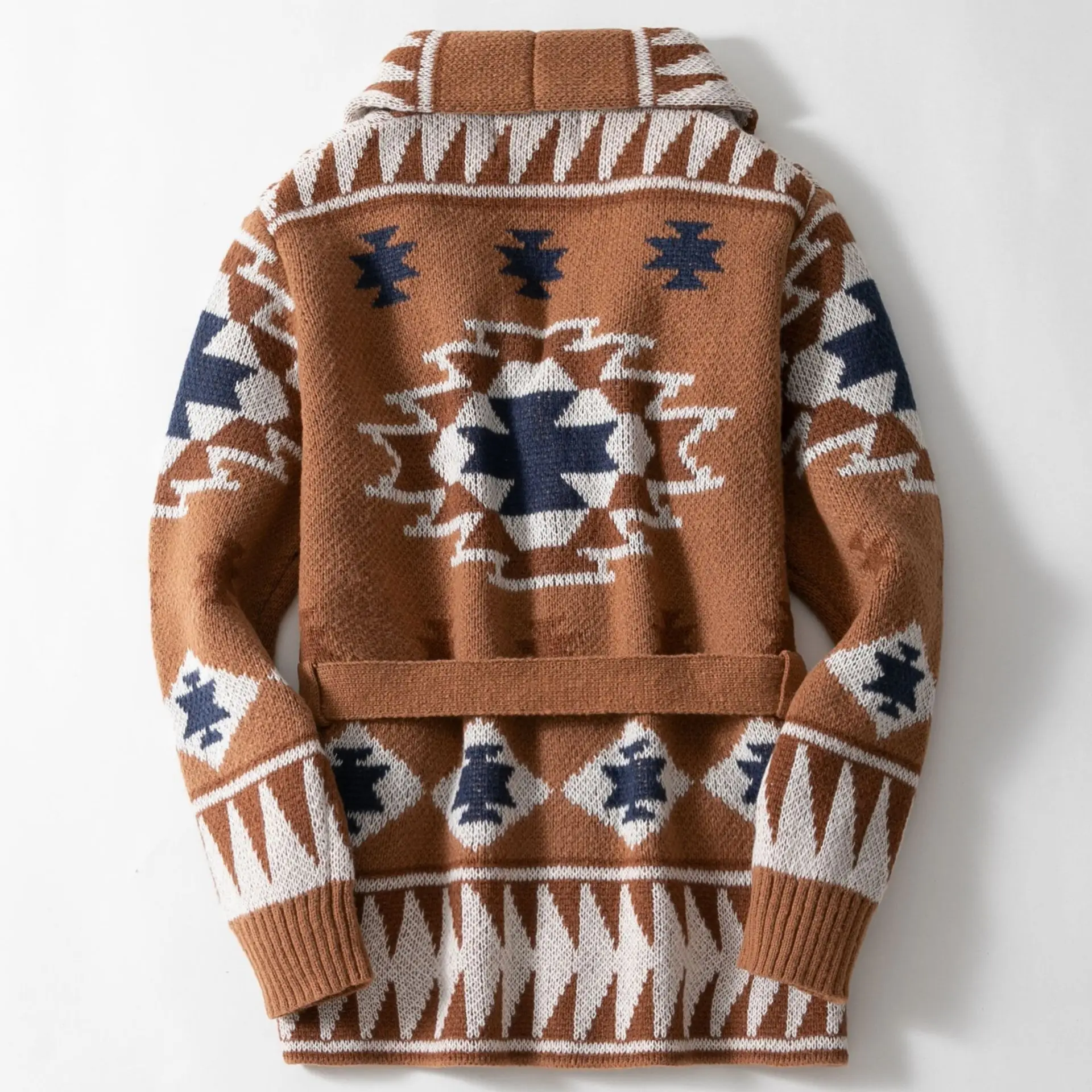 

Мужской утепленный вязаный кардиган с вышивкой, осенне-зимний, на пуговицах, с поясом, уличный стиль, длинный рукав