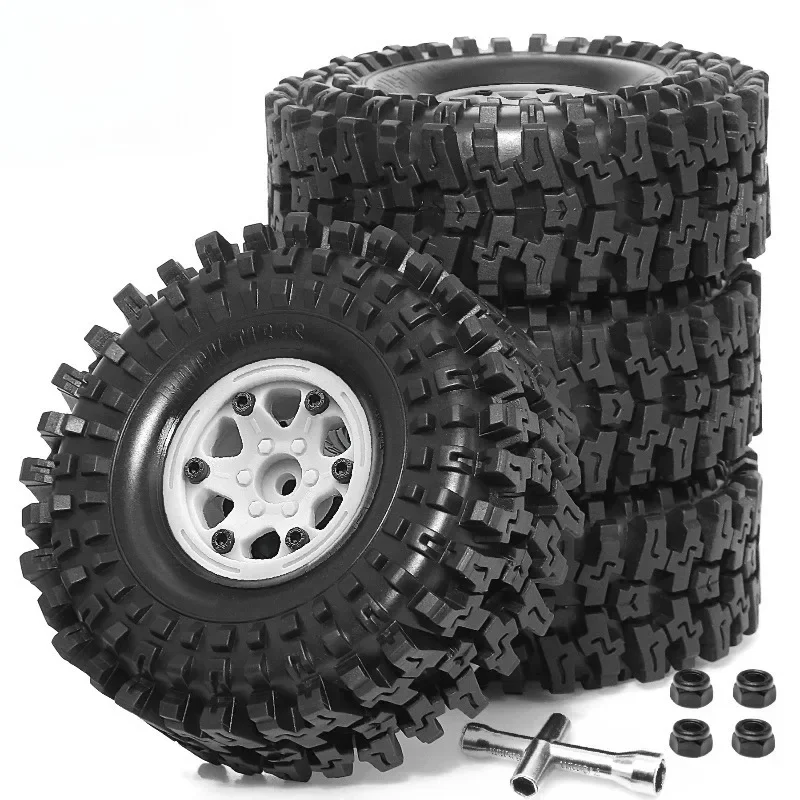 4PCS 1.9Inch RC Crawler Wheels & Tires, White Plastic Hub + Rubber Rock Tyres, for Axial SCX10 TRX4 1:10, Durable Replacement